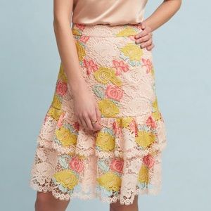 Anthropologie Hutch Pink Lace Gardenia Ruffle Skirt XXS